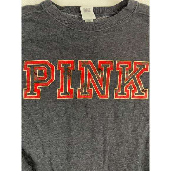 Victoria's Secret PINK Crewneck Sweatshirt XS Gray Red Logo Cotton Blend - Picture 7 of 9